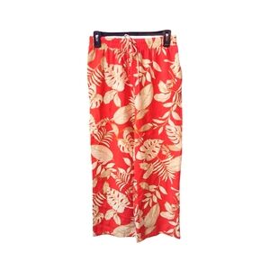 MONTEAU Linen Blend Wide Leg  Pants Elastic Waist Medium Orange